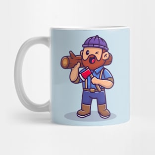 Carpenter Holding Ax And Wood Cartoon Mug